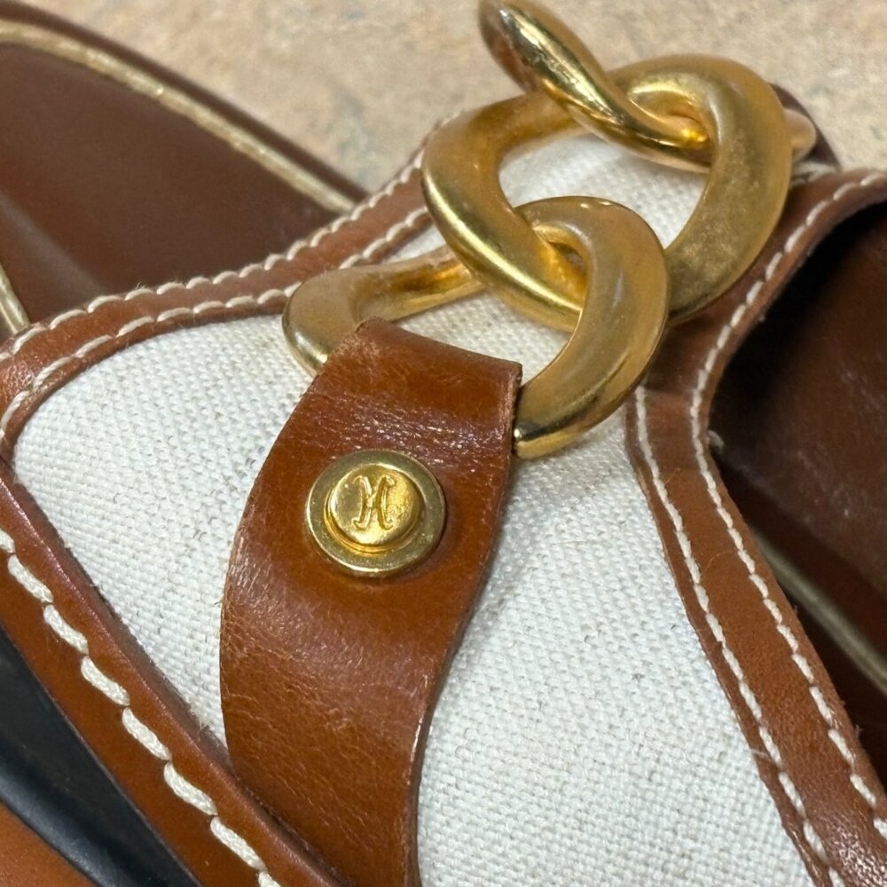 Worn 1X Cole Haan Kina Wedge Sandals Natural Linen Gold Accent Slides Size 8 B - Picture 12 of 16